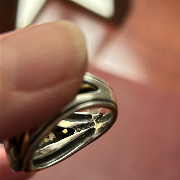 Silver and Brass Ring with Mother of Pearl - size 7 - Picture 9 of 11